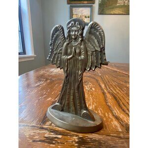 Vintage, brass candlestick holder. Double sided. Primitive Angel. Old fashion Ch